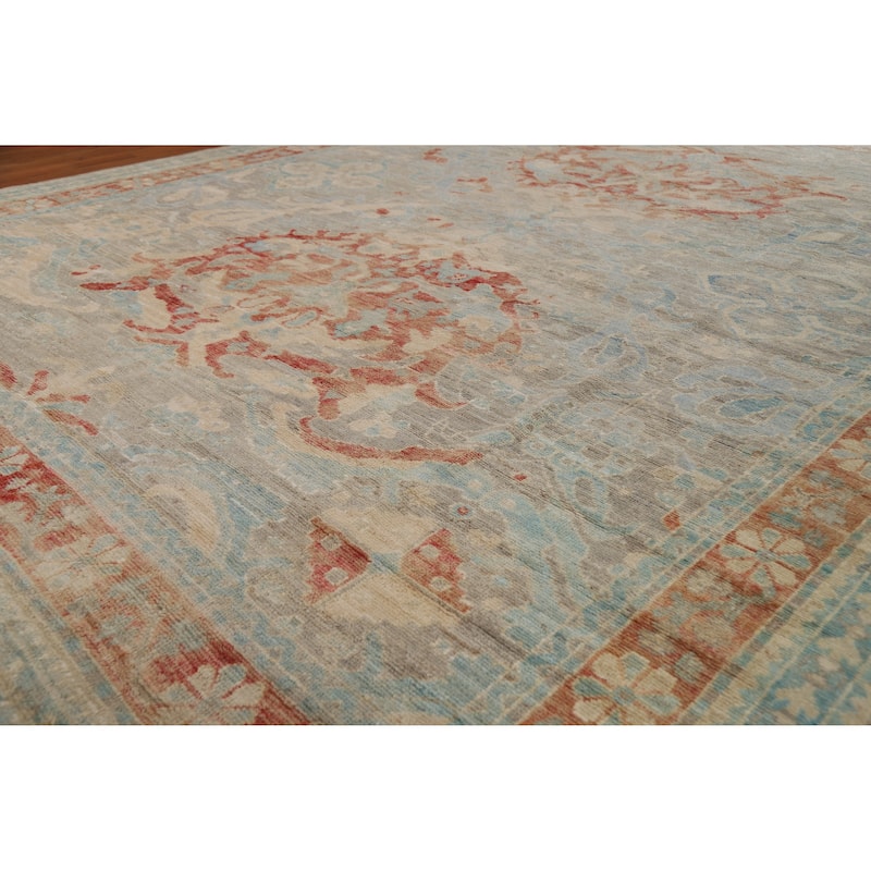 Vegetable Dye Oushak Turkish Rug Handmade Floral Wool Carpet - 8'2"x 10'2" - 8'2"x 10'2" - Grey