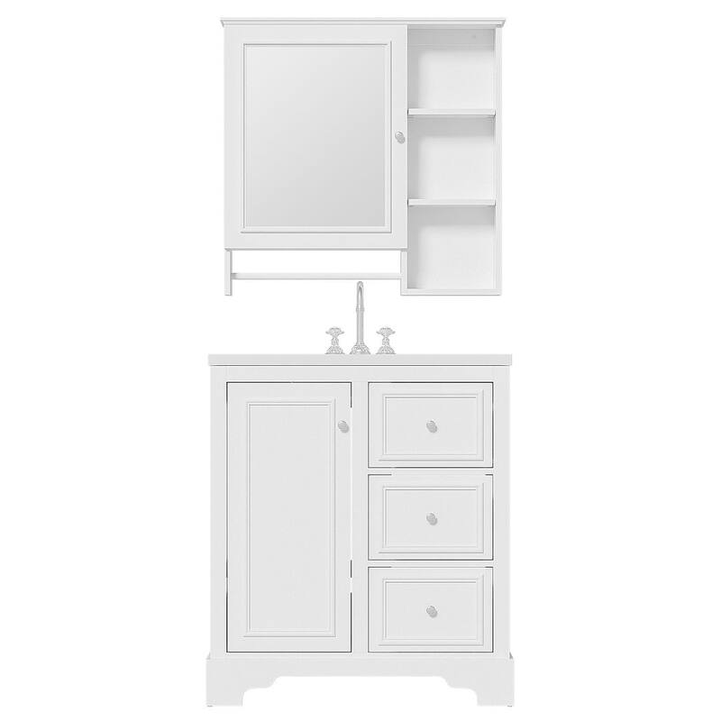 30" Modern Bathroom Vanity with Sink and Elegant Storage Cabinet with Mirror, Freestanding Vanity Set