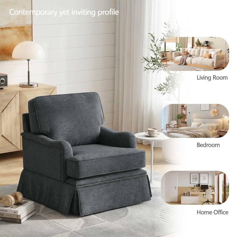 Modern Chenille Swivel Armchair and Storage Ottoman