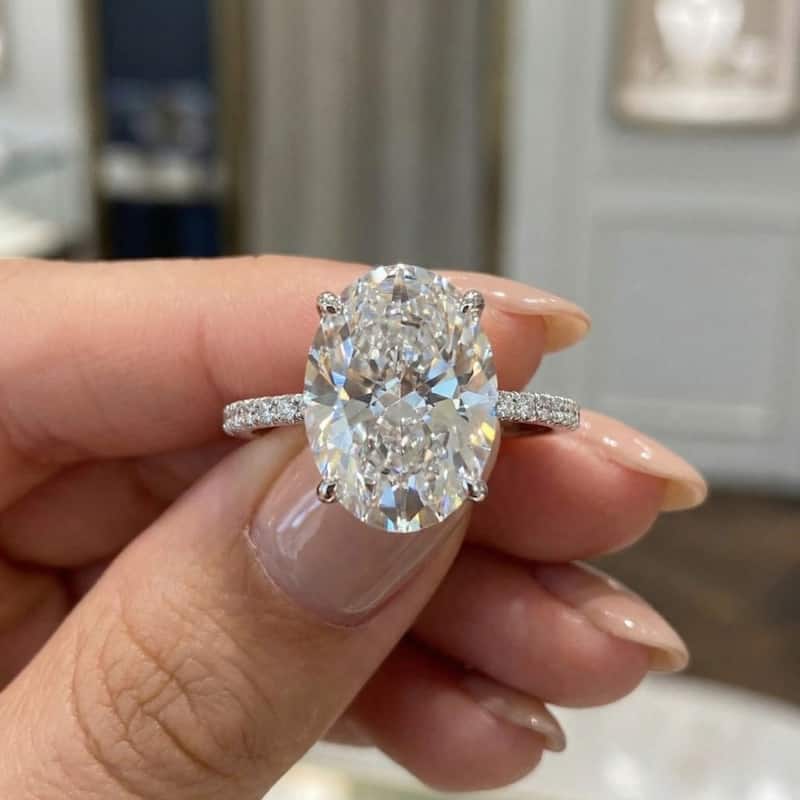 Bliss Diamond Certified 5.33Ct Oval Diamond Side Halo Engagement Ring Gold Lab Grown