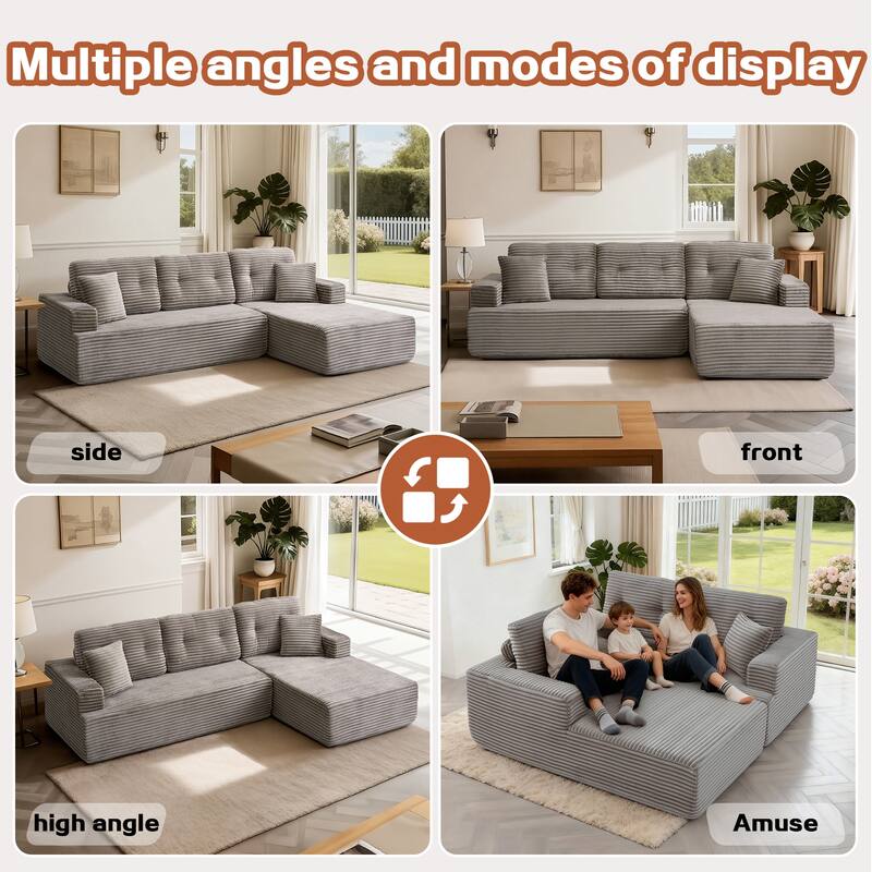 Rossetta Modern Minimalist Style L-Shape Compressed Corduroy Sectional Sofa with Left-Facing Chaise