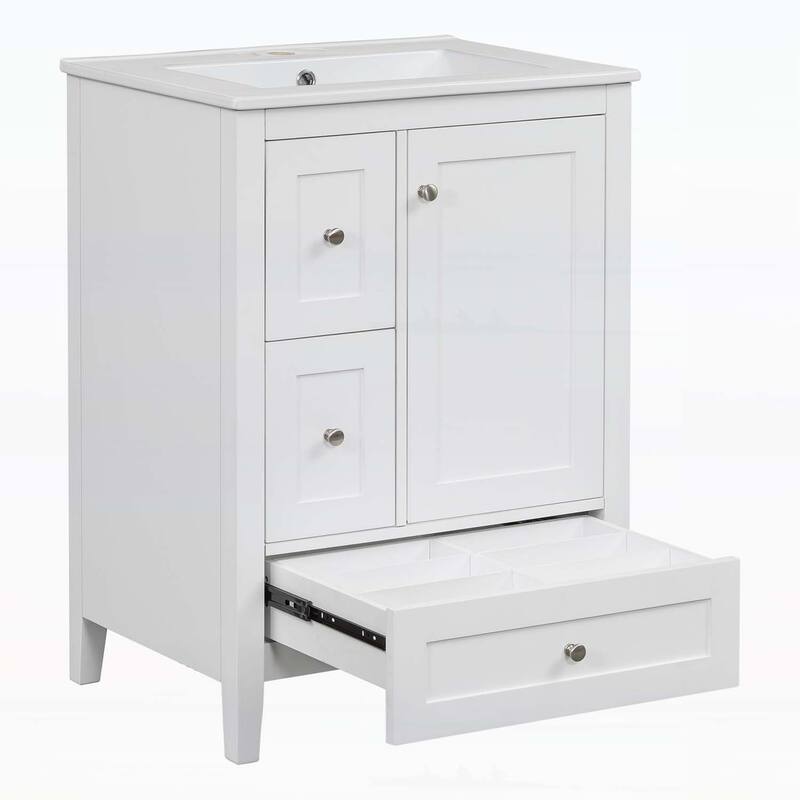 Wood Frame Bathroom Storage Cabinet with Ceramic Sink Combo