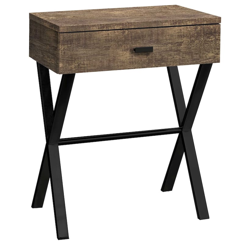 Stylish 22" End Table with Storage Drawer and Silver Metal Base Wood Top Perfect for Bedroom or Living Room - Brown-Black