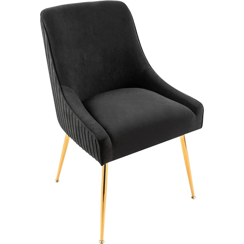 Luxury Velvet Chair with Elegant Scoop Back Design Gold Metal Legs and Soft Upholstery Comfortable Seating - Black