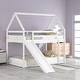 preview thumbnail 6 of 7, Twin Over Twin House Shape Bunk Bed with Ladder & Slide, Kids Playhouse Bed, Wooden Bunk Beds Frame with Full-Length Guardrails
