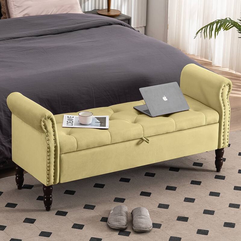 HOMYKA Storage Ottoman Bench with Rolled Arm