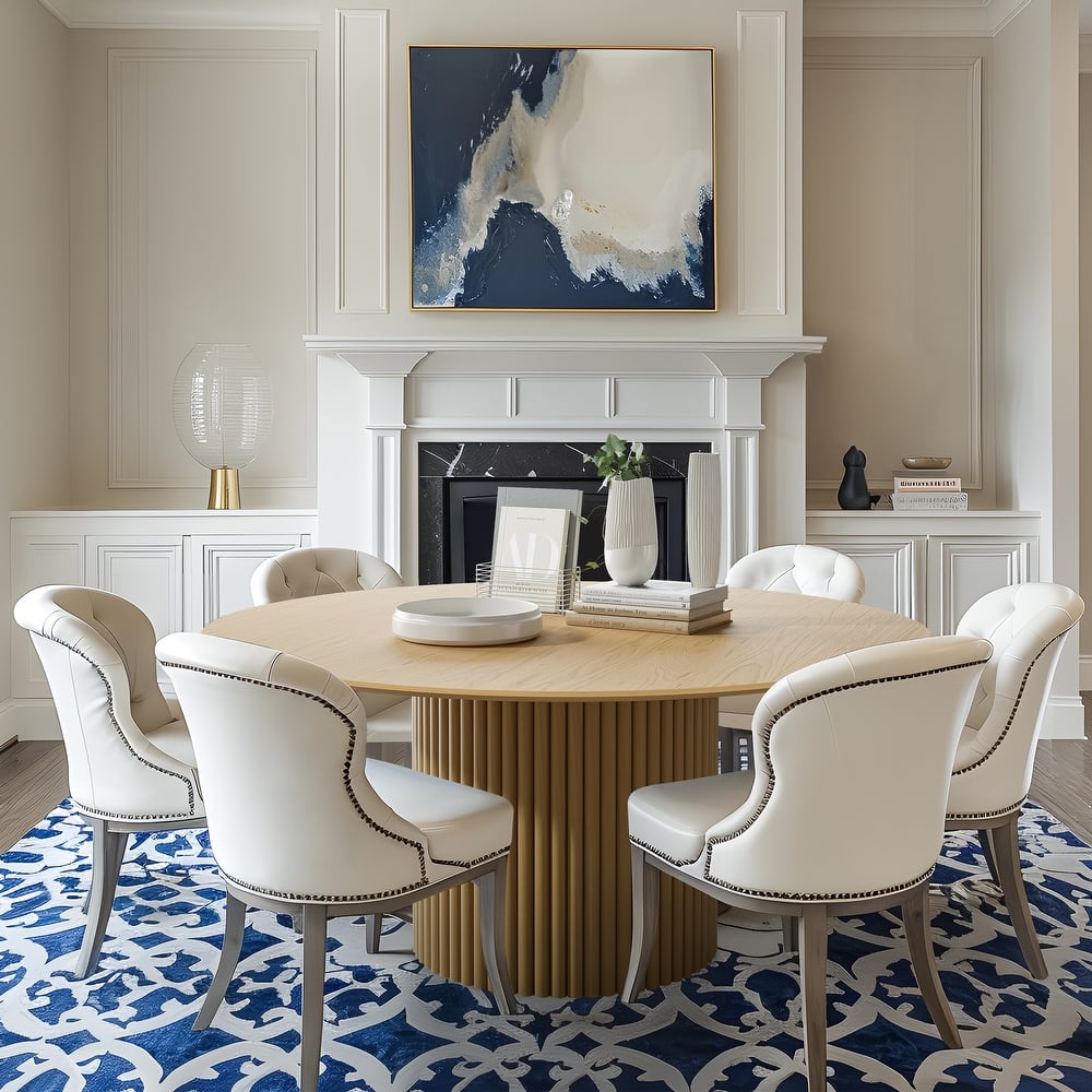 Dovelina Round Wooden Dining Table - Fluted Base, Natural Oak Finish for Dining Room