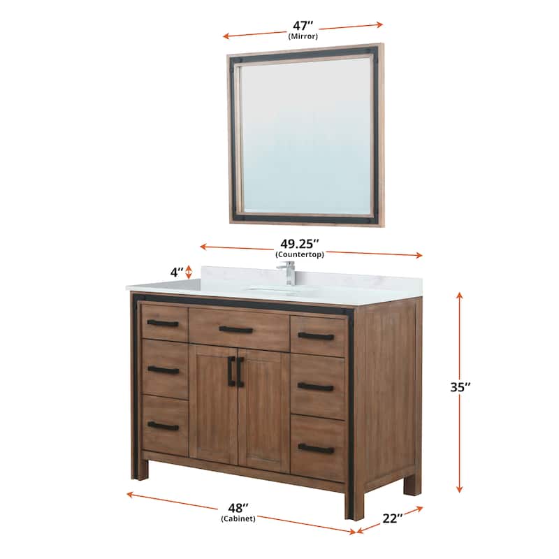 Lexora Ziva 48 inch single Bathroom Vanity Countertop Sink With Mirror