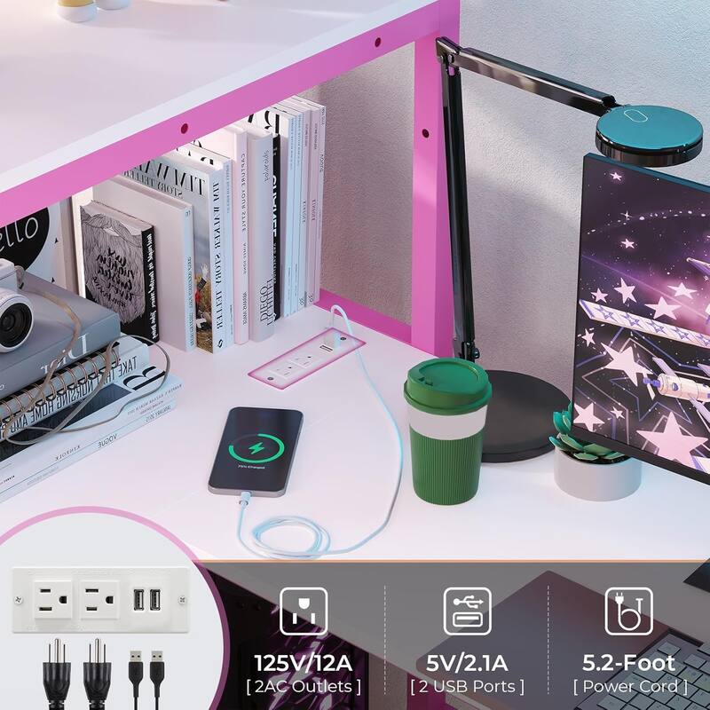 Loft Bed with L-Shaped Desk Charging Station Metal LED Lights 3 Fabric Drawers