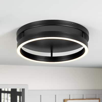 1-Light 13.8 in. Modern Black Circle Iron Integrated LED Flush Mount Ceiling Light - 13.78 in. W x 3.35 in. H x 13.78 in. D