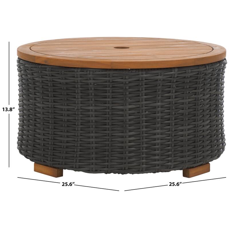 SAFAVIEH Couture Anguilla Wicker Indoor/Outdoor Storage Coffee Table (Fully Assembled) - 26"W x 26"D x 14"H