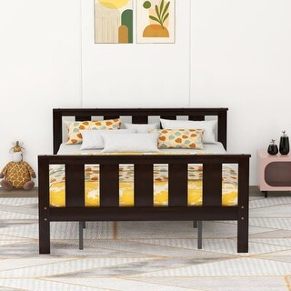 Espresso Wood Platform Bed Queen Size With Headboard and Footboard