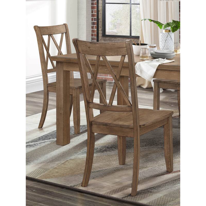 2PCS Side Chairs,Pine Veneer Transitional Double-X Back Design Dining Chair