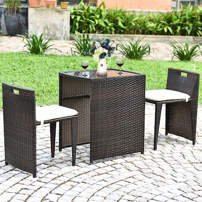 3 PCS Stable Outdoor Patio Wicker Chair Set with Comfortable Cushion