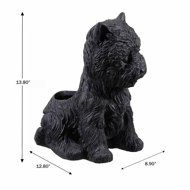 Sitting Terrier Outdoor Garden Planter Pot - 13.75" - Black
