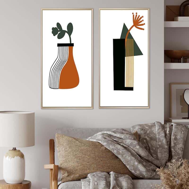 Designart "Bohemian Mid Century Geometric Typography VI" Geometric Framed Art Set of 2 Pieces