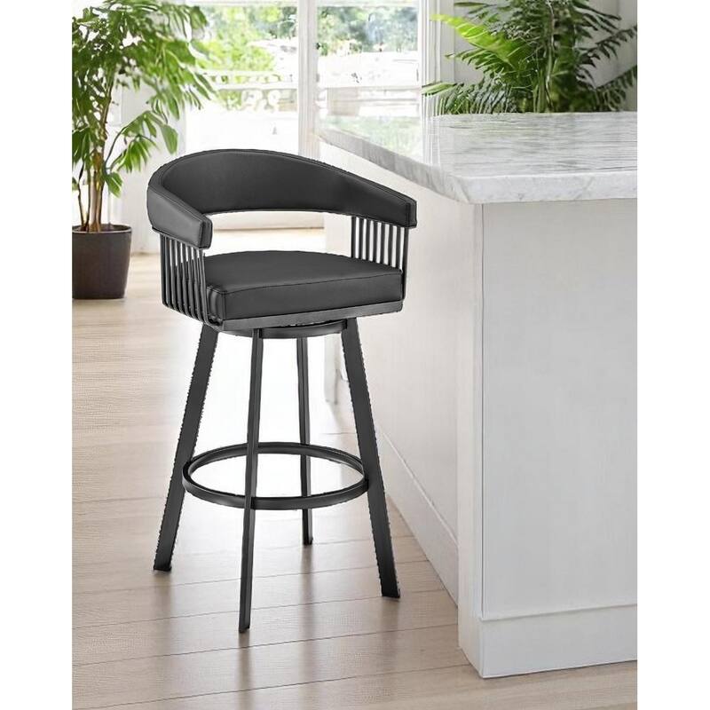 Modern Swivel Low Back Bar Height Stool Chair with Iron Frame and Metal Finish Perfect for Kitchen Island