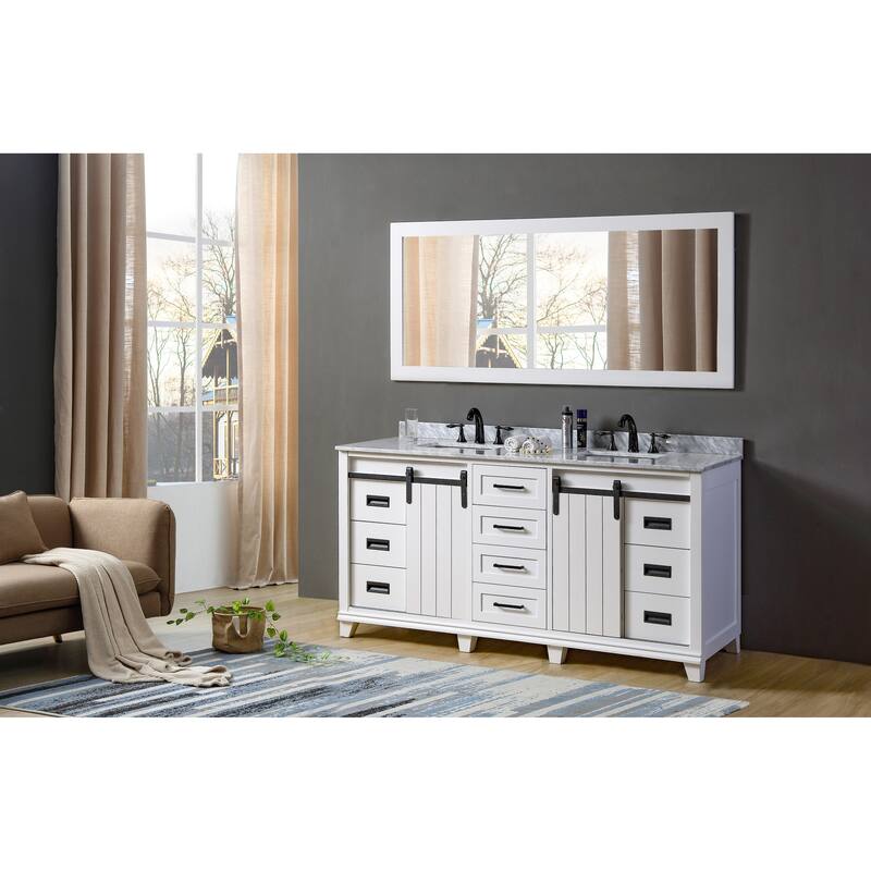 Chanceton 72 in. Vanity in White with White Carrara Marble Top with white basins
