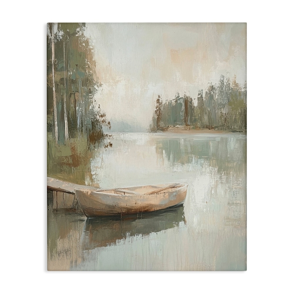 Stupell Canoe at Quiet Dock Canvas Wall Art Design By Petal Prints Design