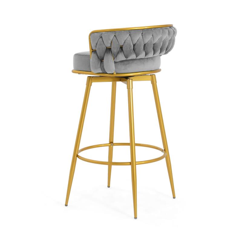 Swivel Counter Height Bar Stools Set of 2,31.5"Bar Height Stools with Hand-Woven Backrest & Gold Metal Legs,Modern Low B