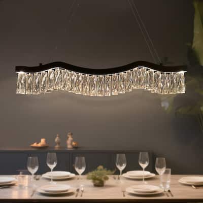 Modern Glam 1-Light LED Crystal Chandelier Kitchen Island Light for Dining Room - W 33.5" x H 9" x D 7.9"
