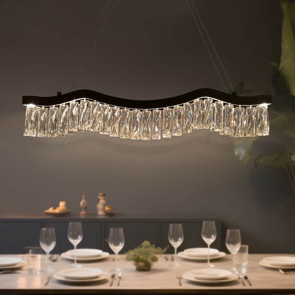 Modern Glam 1-Light LED Crystal Chandelier Kitchen Island Light for Dining Room - W 33.5" x H 9" x D 7.9"