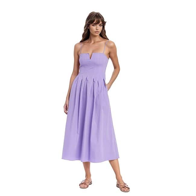 Jewel Badgley Mischka Hallie Pleated Cotton Poplin Midi Dress
