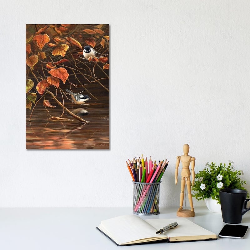 iCanvas "Autumn Leaves - Coal Tit" by Jeremy Paul Canvas Print - 12x8x0.75