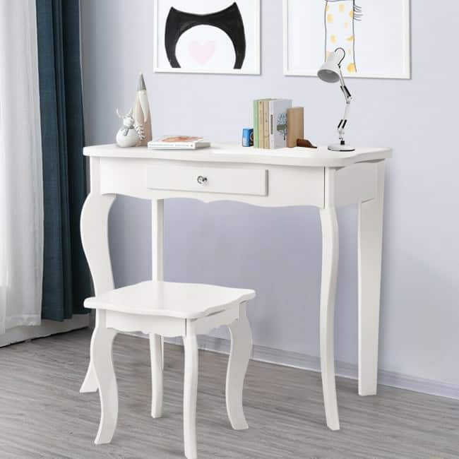 Kids Makeup Dressing Mirror Vanity Table Stool Set - 27.5" x 13.5" x 41" (L x W x H)