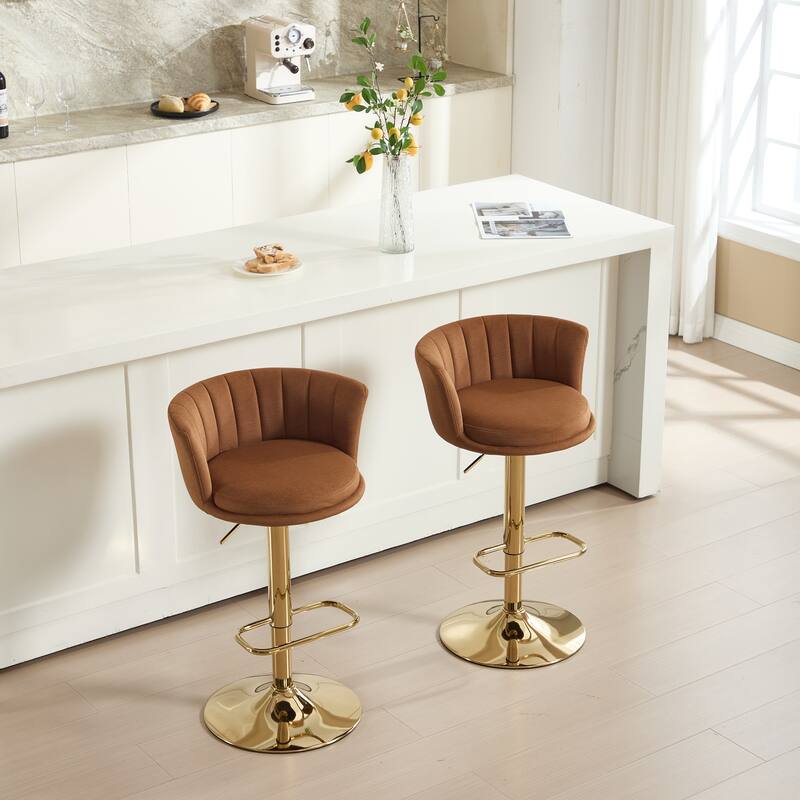 Set of 2 Bar Stools,with Chrome Footrest and Base, Swivel Height Adjustable Mechanical Lifting Velvet Bar Stools