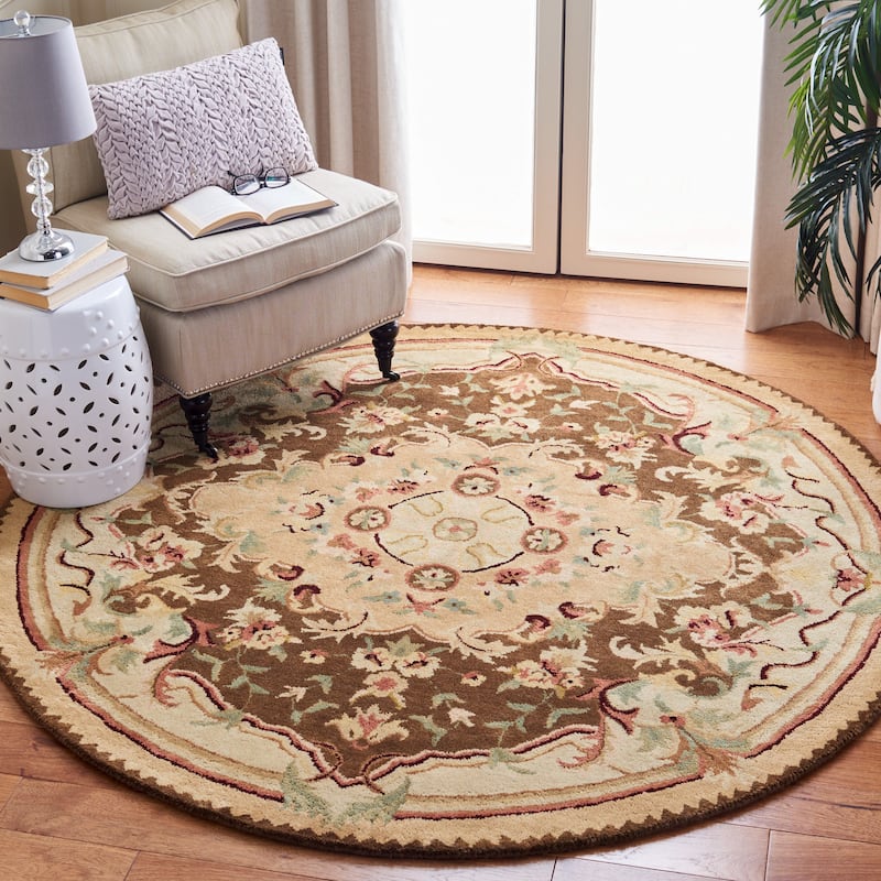 SAFAVIEH Handmade Empire Ffiona Traditional Oriental Wool Rug - 6' Round - Brown/Beige