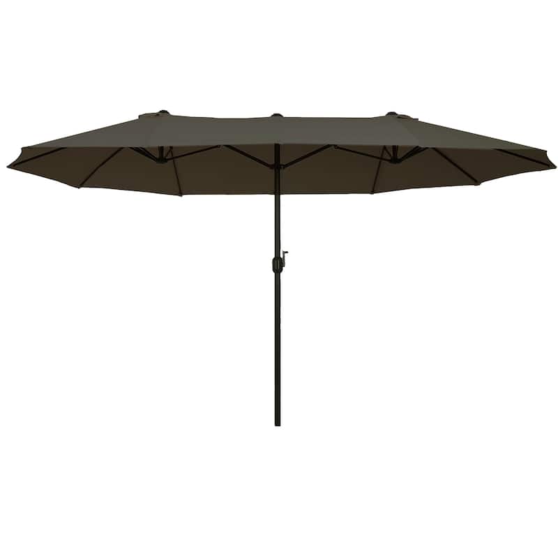 Outsunny 15-foot Steel Rectangular Double Sided Market Umbrella - Grey