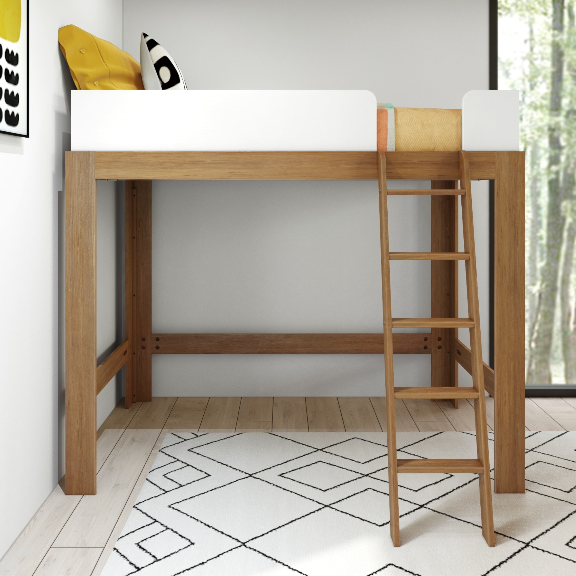 Mid Century Modern Twin Size High Loft Bed On Sale Bed Bath