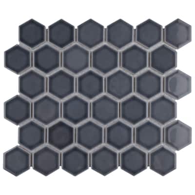 Merola Tile Hudson Due 2" Hex Imperial Grey 10-7/8" x 12-5/8" Porcelain Floor and Wall Tile