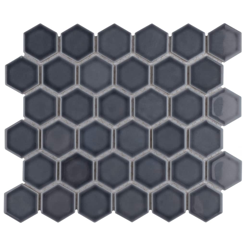 Merola Tile Hudson Due 2" Hex Imperial Grey 10-7/8" x 12-5/8" Porcelain Mosaic Floor and Wall Tile