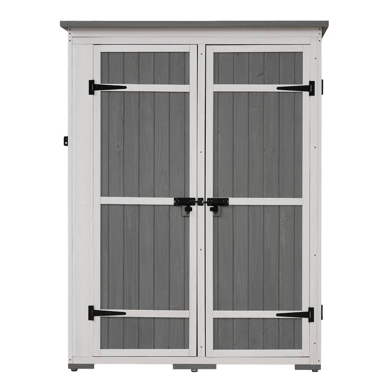 Outdoor 5.5ft Hx4.1ft L Wood Storage Shed, Garden Tool Cabinet with Waterproof Asphalt Roof, Four Lockable Doors