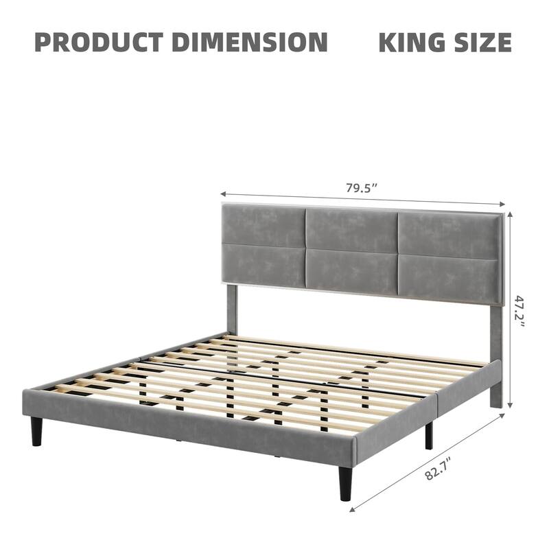 Velvet Upholstered Platform Bed Frame with Headboard and Footboard