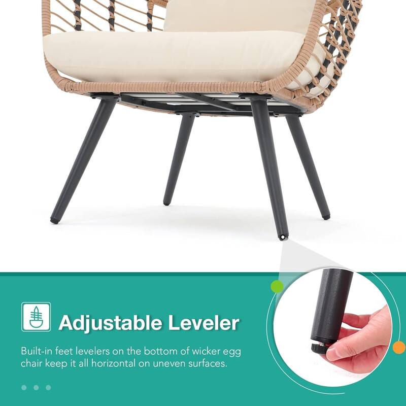 Egg Chair Outdoor, Patio Rotating Basket Chair, All-Weather Wicker Egg Lounger Chair for Outside Indoor