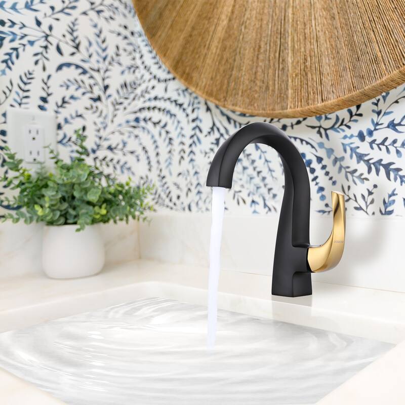 WOWOW Single Handle Gooseneck Bathroom Faucet with Deckplate Included