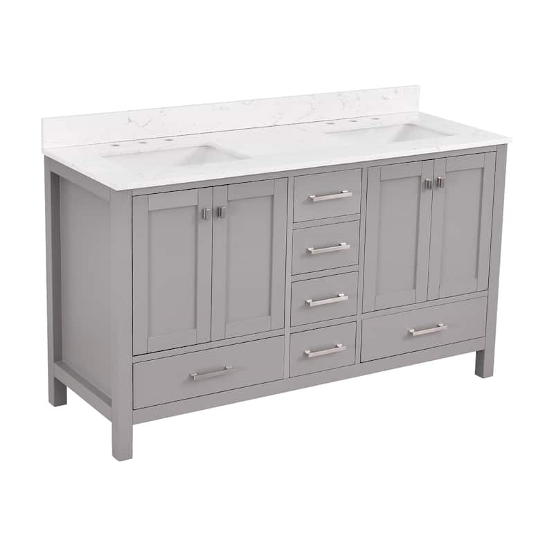 StarrySky 60 inch Undermount Double Sink Bathroom Vanity with Engineered Carrara Marble Top
