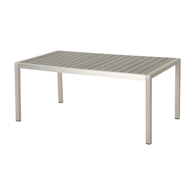 Roomfitters Modern Outdoor Aluminum Dining Table with Faux Wood Top, Stylish and Durable Design for Patio and Garden Use, Gray