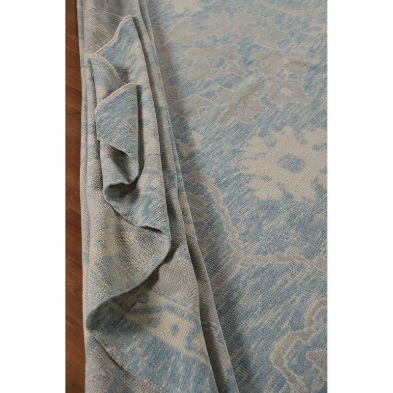 Hand Knotted Oriental 100% Wool Carpet Transitional All-Over Navy Blue & Blues Oushak Area Rug - 17' 7'' X 13' 6''