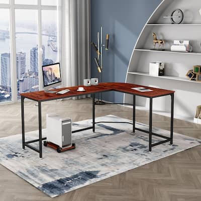 Modern L-Shaped Computer Office Desk-Sandalwood