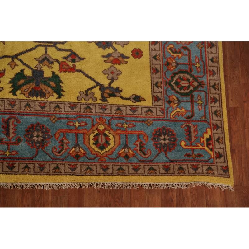 Yellow Oushak Indian Area Rug Hand-Knotted Wool Carpet - 8'10"x 11'10"