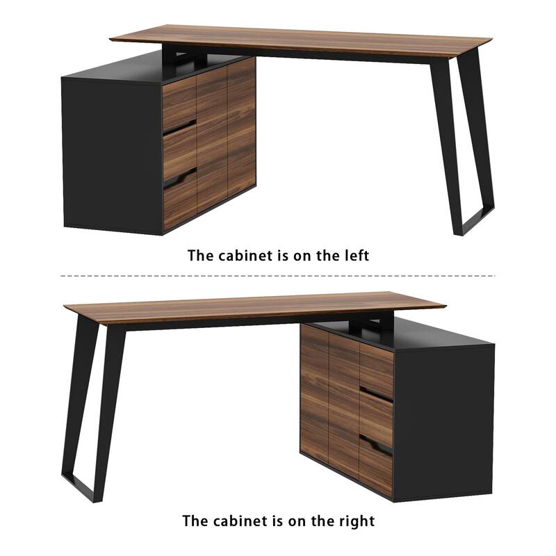 Timechee Home Office Desk L-Shaped Desk with Drawers Cabinet Corner Desk