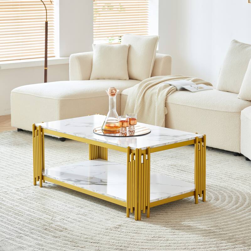 Rectangle End Table Coffee Table with Shelf Center Table - Gold