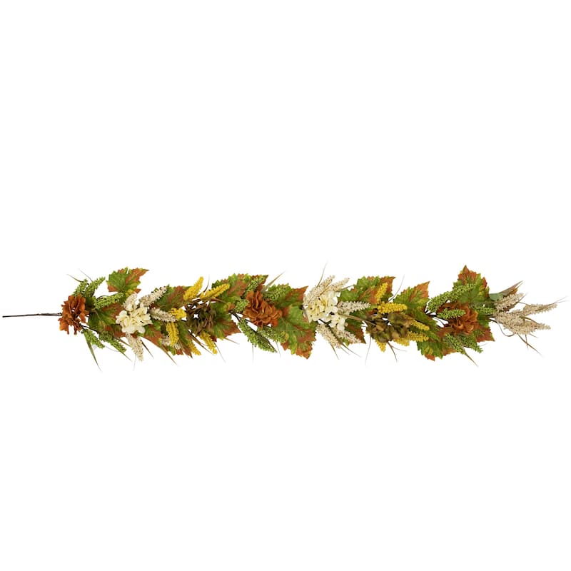 Hydrangea, Pib Berry and Maple Floral Artificial Fall Harvest Garland - 5' x 10"