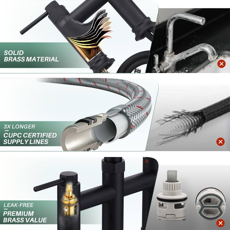 WOWOW Double Handle Pull Down Kitchen Faucet