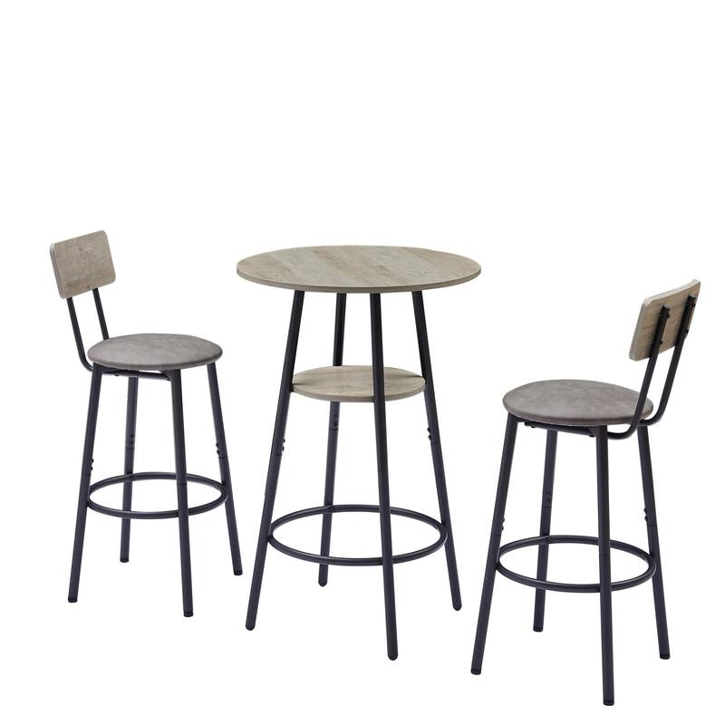 Round Bar Stool Set with Backrest and Shelf - Upholstered