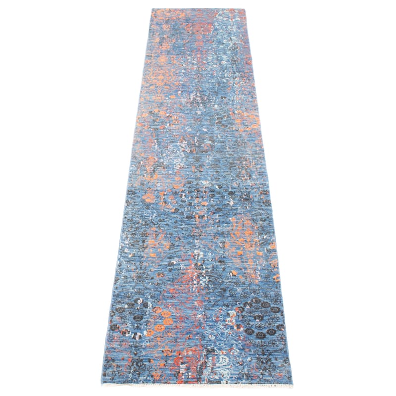 ECARPETGALLERY Hand-knotted Heritage Blue Silk, Wool Rug - 2' 6" x 11' 10"